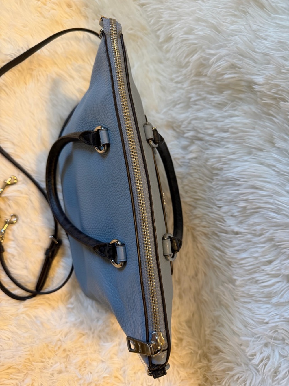 Coach Mini Emma Satchel Pebbled Leather in Dusty Blue with Exotic Handles - Picture 4 of 13